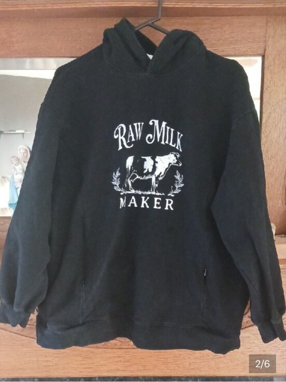Cotton Raw Milk Maker Graphic Hoodie Zip Nursing Sweater - Black